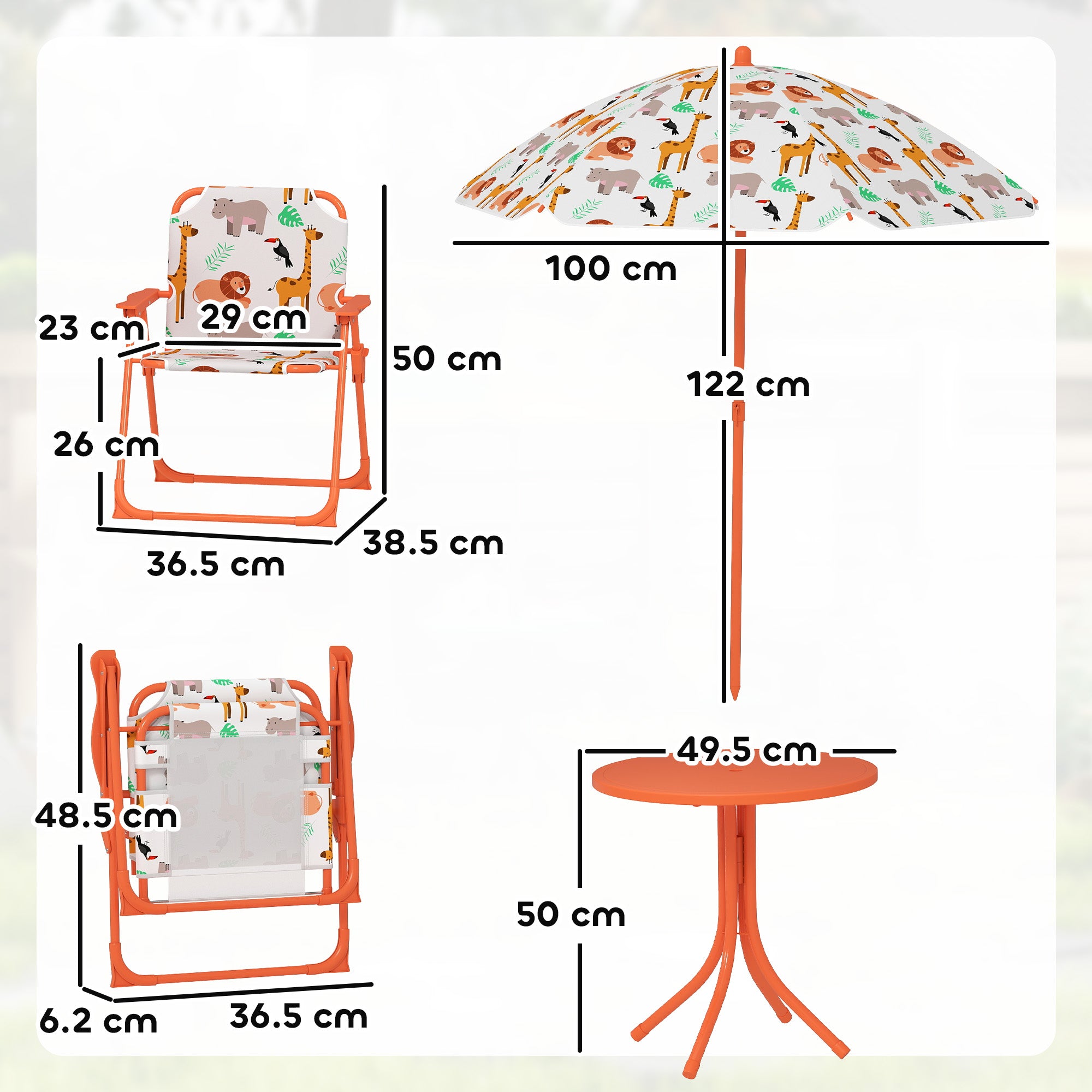 AIYAPLAY Children's Garden Set Picnic Table with Orange Umbrella