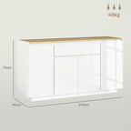 Modern Kitchen Sideboard with Drawer and 3 Cabinets with Adjustable Shelves, 140x40x75 cm, White