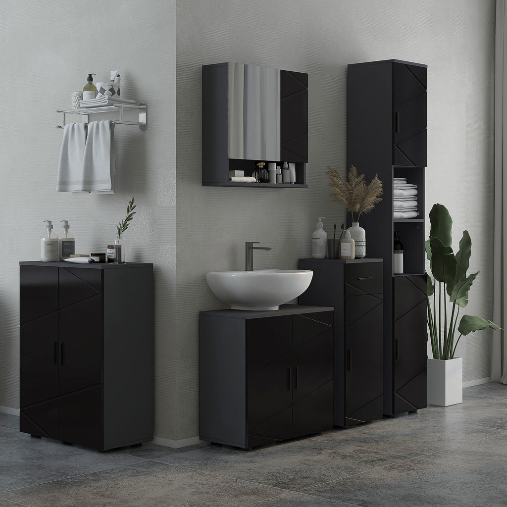 kleankin Bathroom Vanity Unit for Pedestal with Cabinet 2 Doors, 60x30x60cm, Black - Borgè