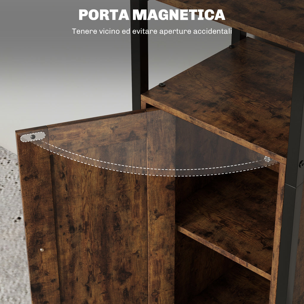 Industrial Bedside Table with 2 Shelves and Adjustable Internal Shelf, in Wood and Steel, 34x30x80 cm, Brown