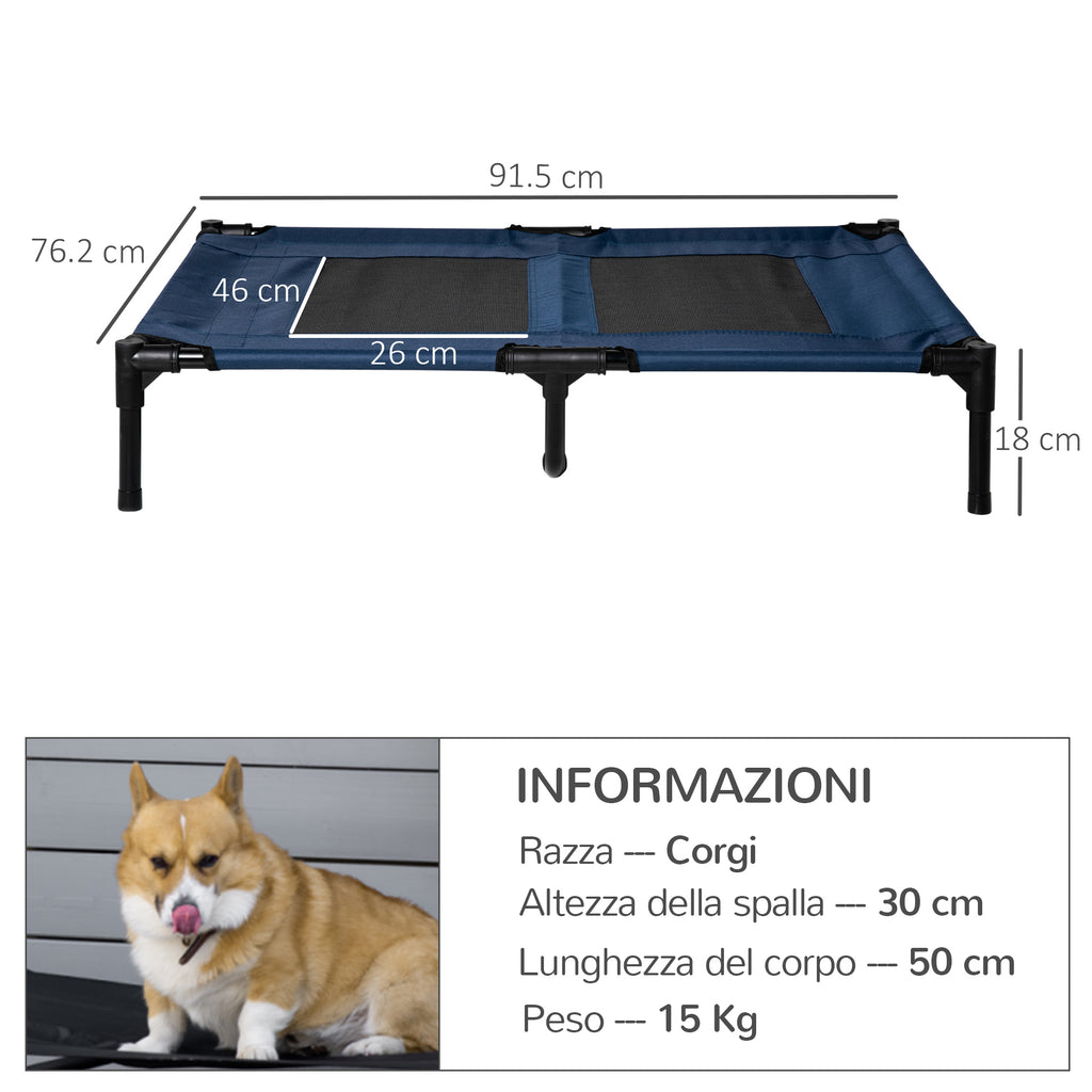 Raised Dog Bed with 600D Mesh Fabric, Travel Bed for Large Dogs up to 30kg, 91.5x76.2x18 cm, Blue