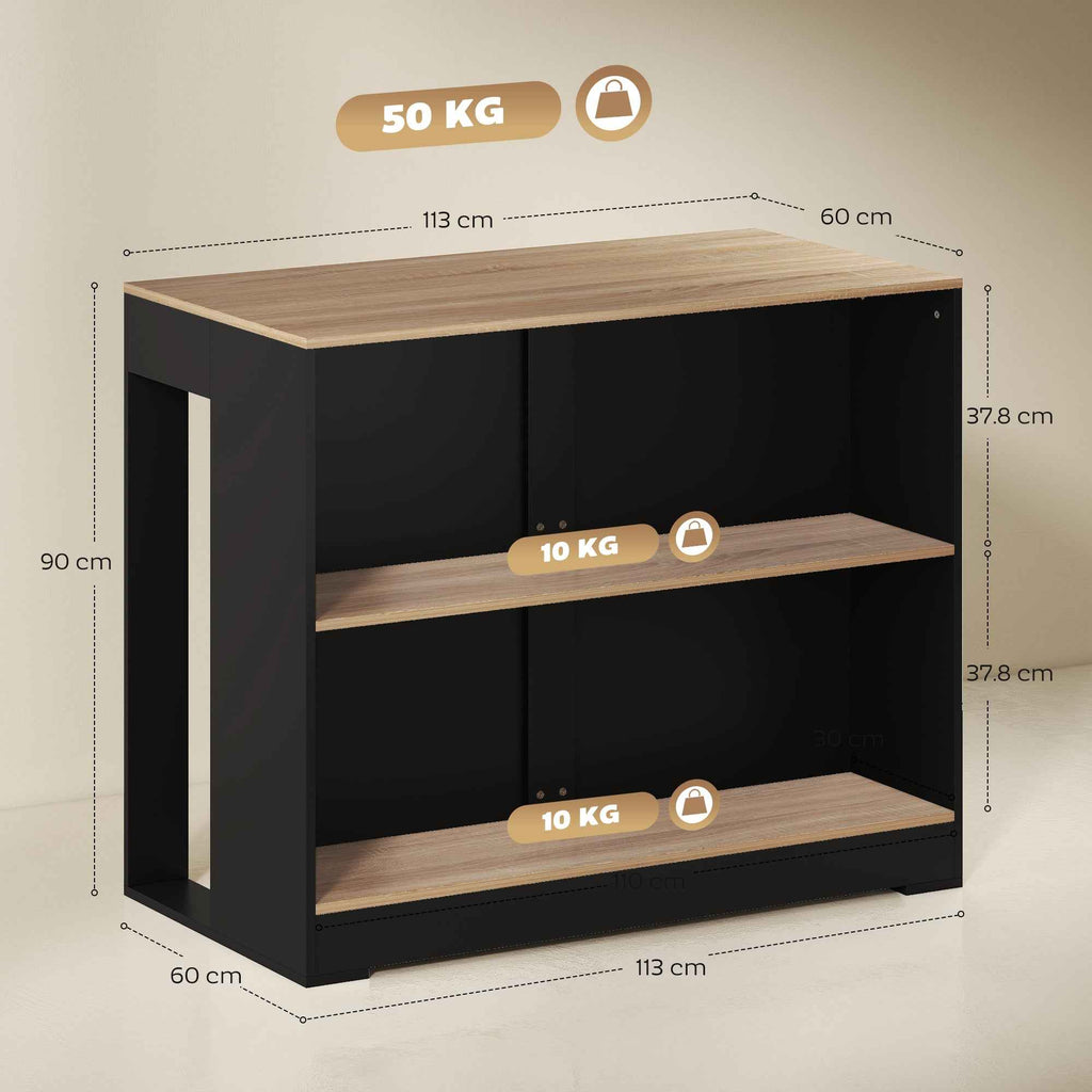 HOMCOM Kitchen Island Bar Counter with 3 Shelves for Living Room and Lounge, 113x60x90 cm, Black and Wood