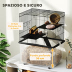 Hamster Cage 3 Floors with Wheels, 2 Platforms, Ramps, Bowl and Bottle, 58x43x74 cm, Black