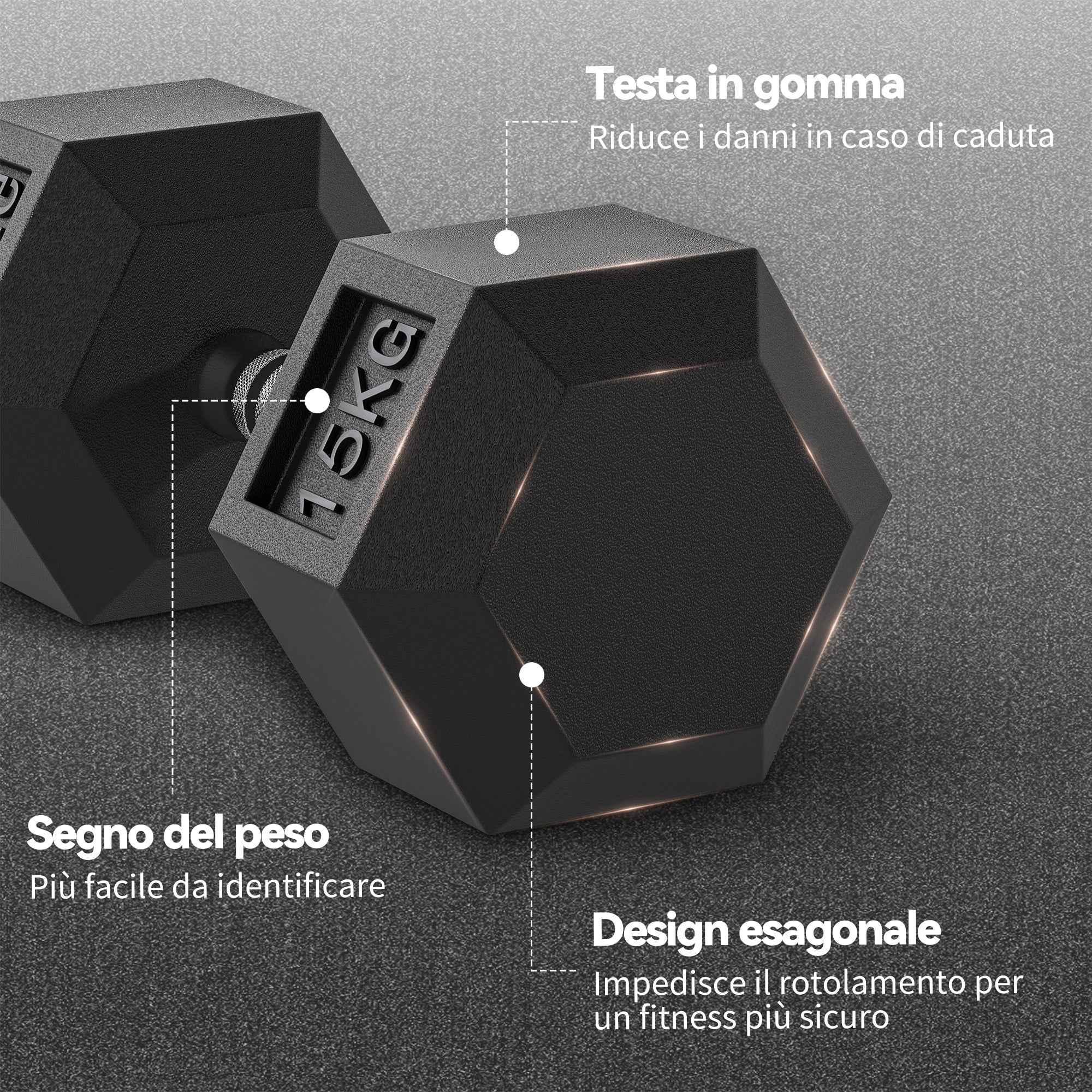 HOMCOM 2-Piece 15kg Hexagonal Fitness Dumbbell Set with Non-Slip Grip, Steel and Rubber, Ø15.5 x 33.6 cm, Black