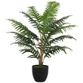 HOMCOM Artificial Fern Plant with 20 PEVA Leaves, Bendable Branches, Black PP and Cement Pot, Green