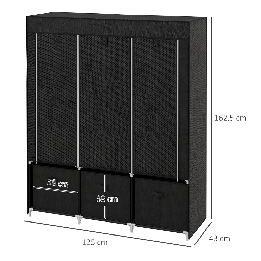 HOMCOM Fabric Wardrobe Space-Saving Folding Closet 125x43x162.5cm Black