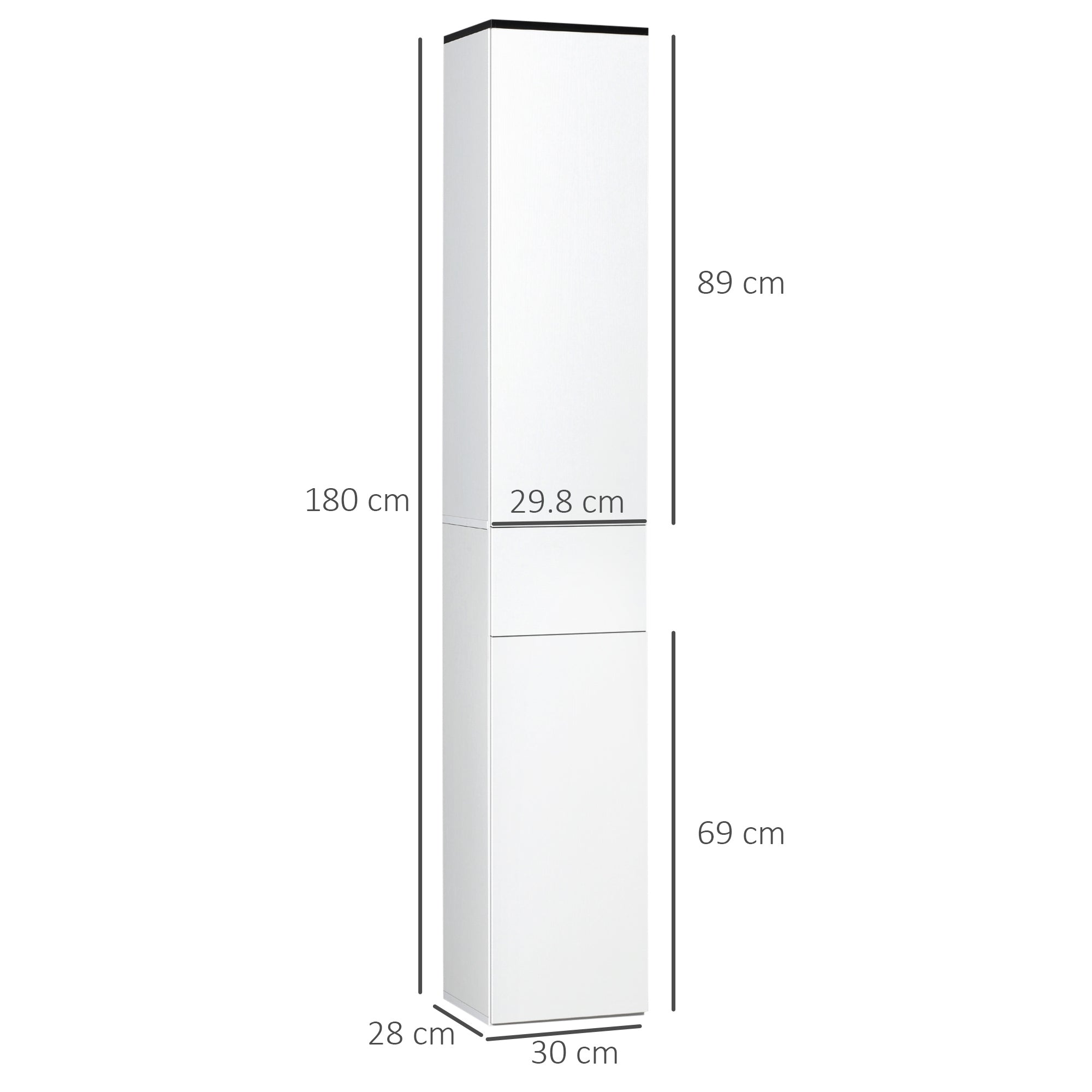 kleankin Bathroom Cabinet with Adjustable Shelf, 2 Closed Shelves and a Wooden Drawer, 30x28x180 cm, White