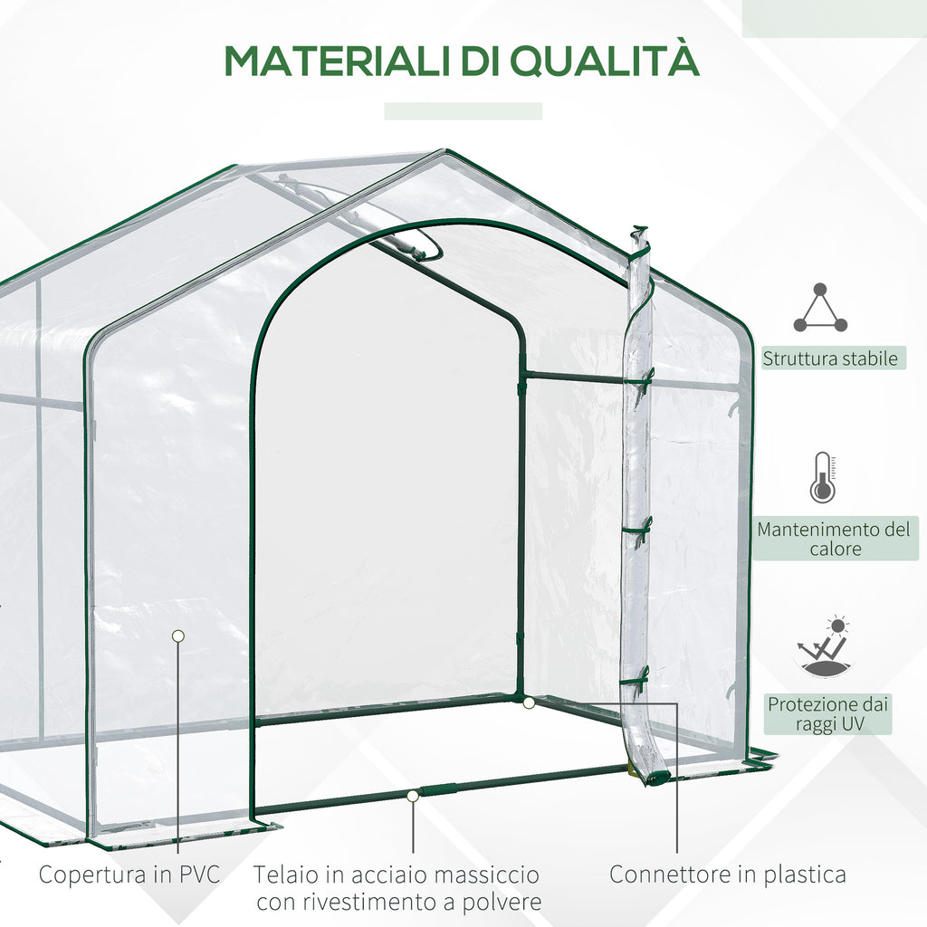 Outsunny Outdoor Greenhouse with Zip Entry and Top Air Vent, in Plastic and Steel, 180x100x152 cm, Transparent