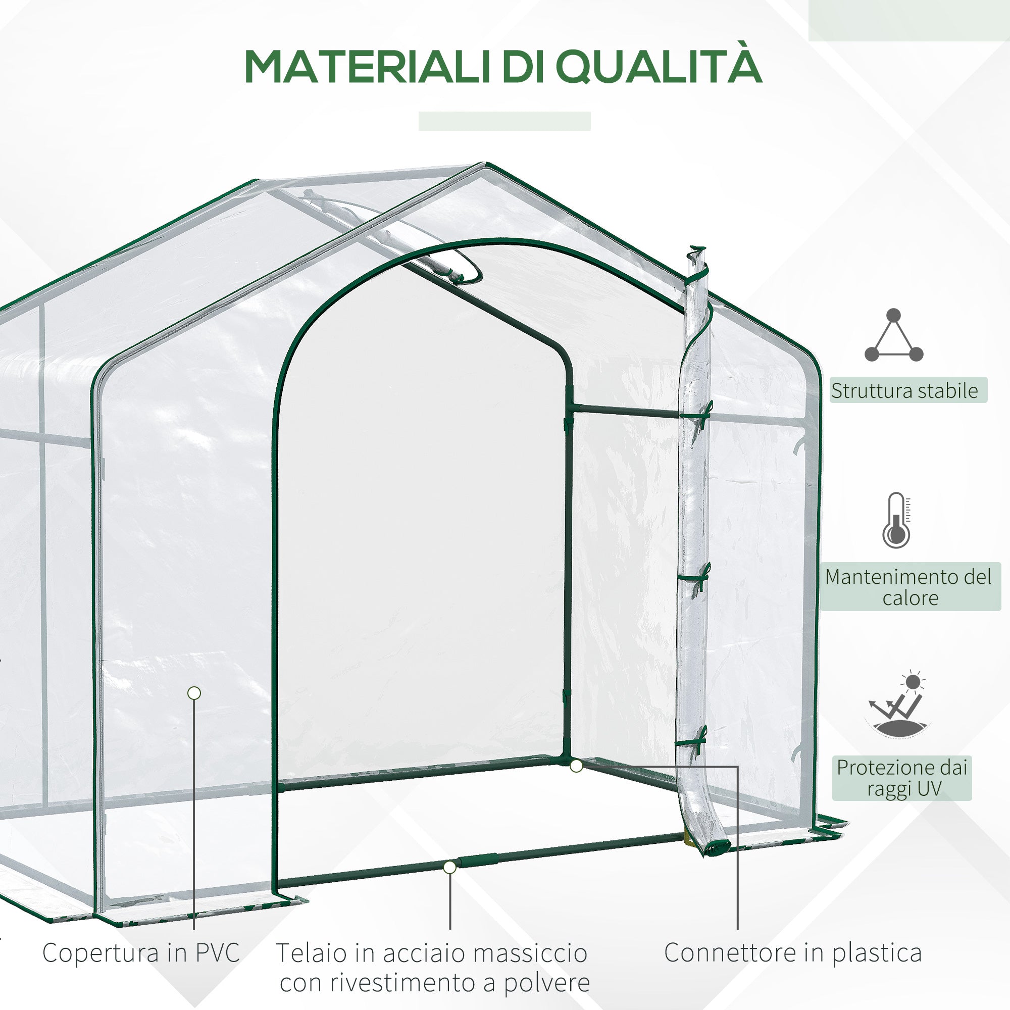 Outsunny Outdoor Greenhouse with Zip Entry and Top Air Vent, in Plastic and Steel, 180x100x152 cm, Transparent