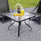 4-seater square garden table with glass top and hole for umbrella Ø54 mm, black