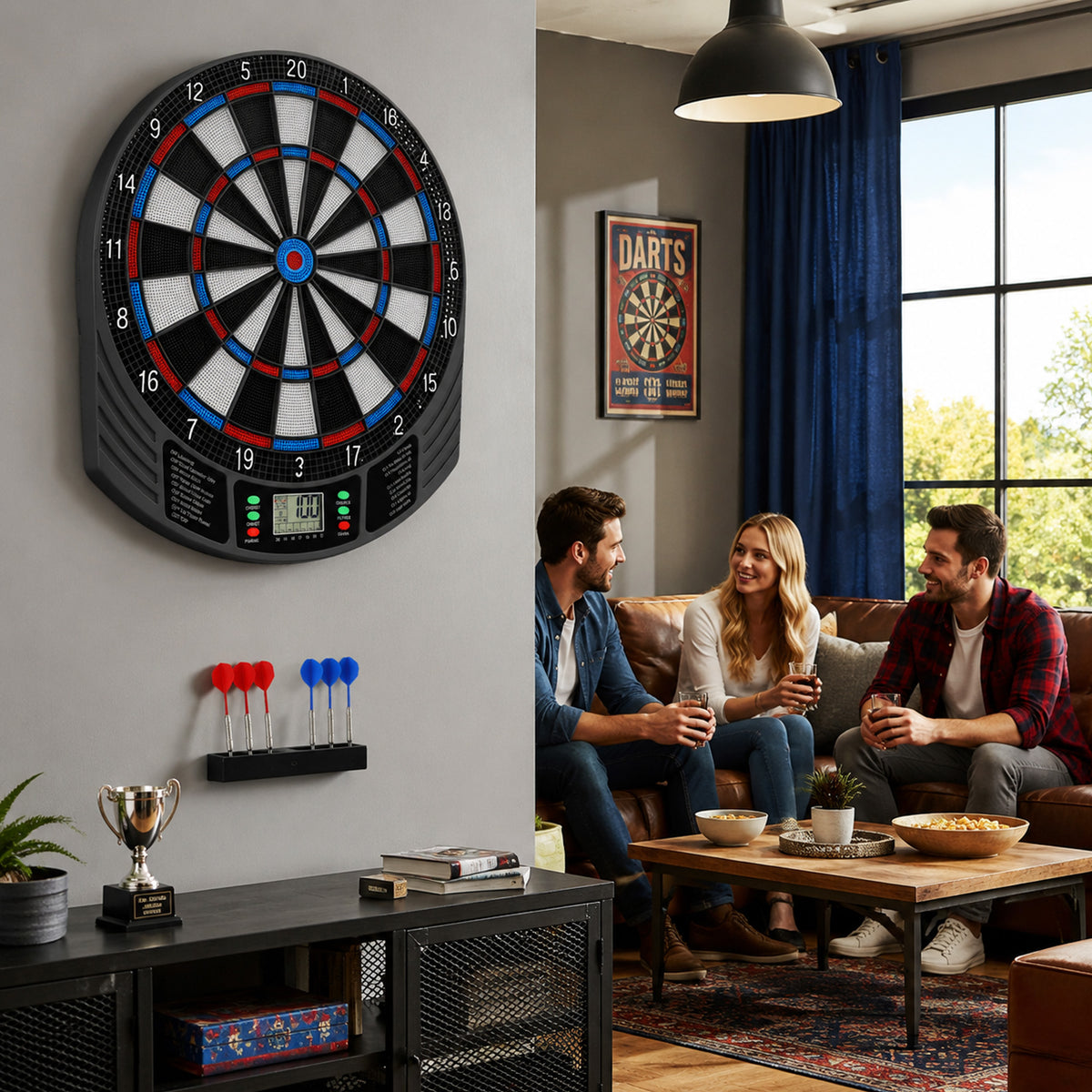 SPORTNOW Electronic Dartboard, Soft Tip Dartboard with 6 Darts and LCD Display, for 8 Players, 18 Games and 159 Variations