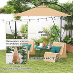 Outsunny 3m Off-Center Umbrella with Air Vents, Cross Base and Crank Handle, in Metal and Polyester, Khaki