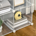 Mobile Space-saving Modular Shoe Rack, 6 Cubes in PP Plastic, 65x32x162 cm, Transparent