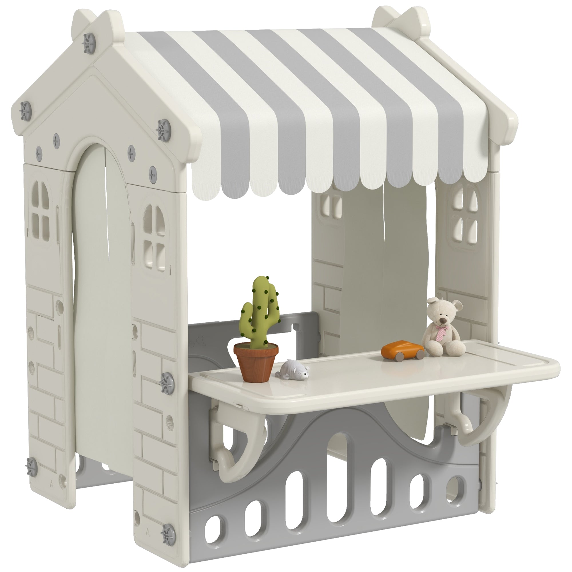 Indoor Playhouse for Children 1-6 Years with Doors, Windows and Shop Counter, Cream