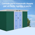 Steel Sheet Garden Tool Shed with Sliding Doors, 280x130x172cm, Dark Green