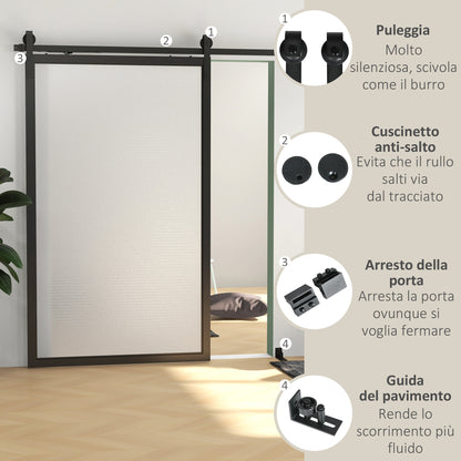 HOMCOM Sliding Door Kit 90kg max Space Saving in Carbon Steel with Accessories 244x0.5x4 cm, Black - Borgè