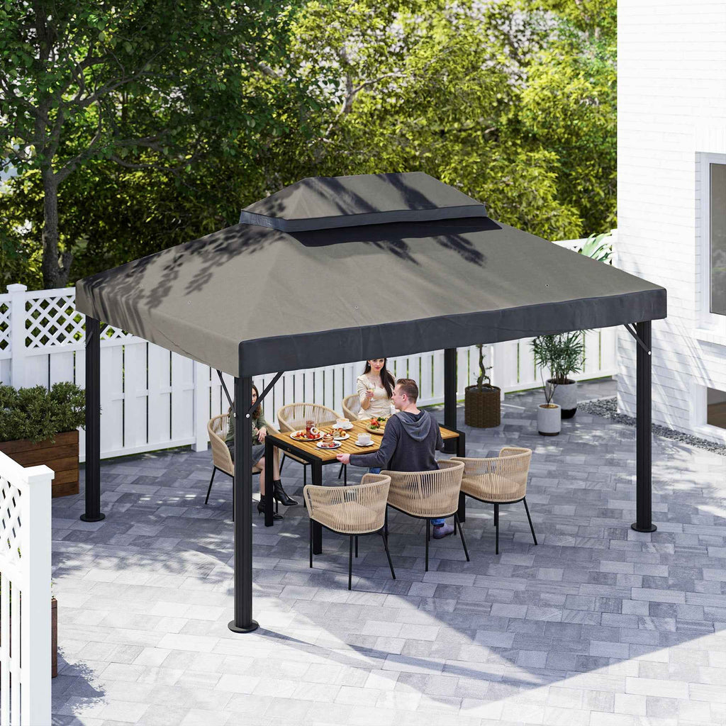 Outsunny 3x4m 2-Tier Garden Gazebo Cover in 600D Oxford Fabric with Drainage Holes, Dark Grey