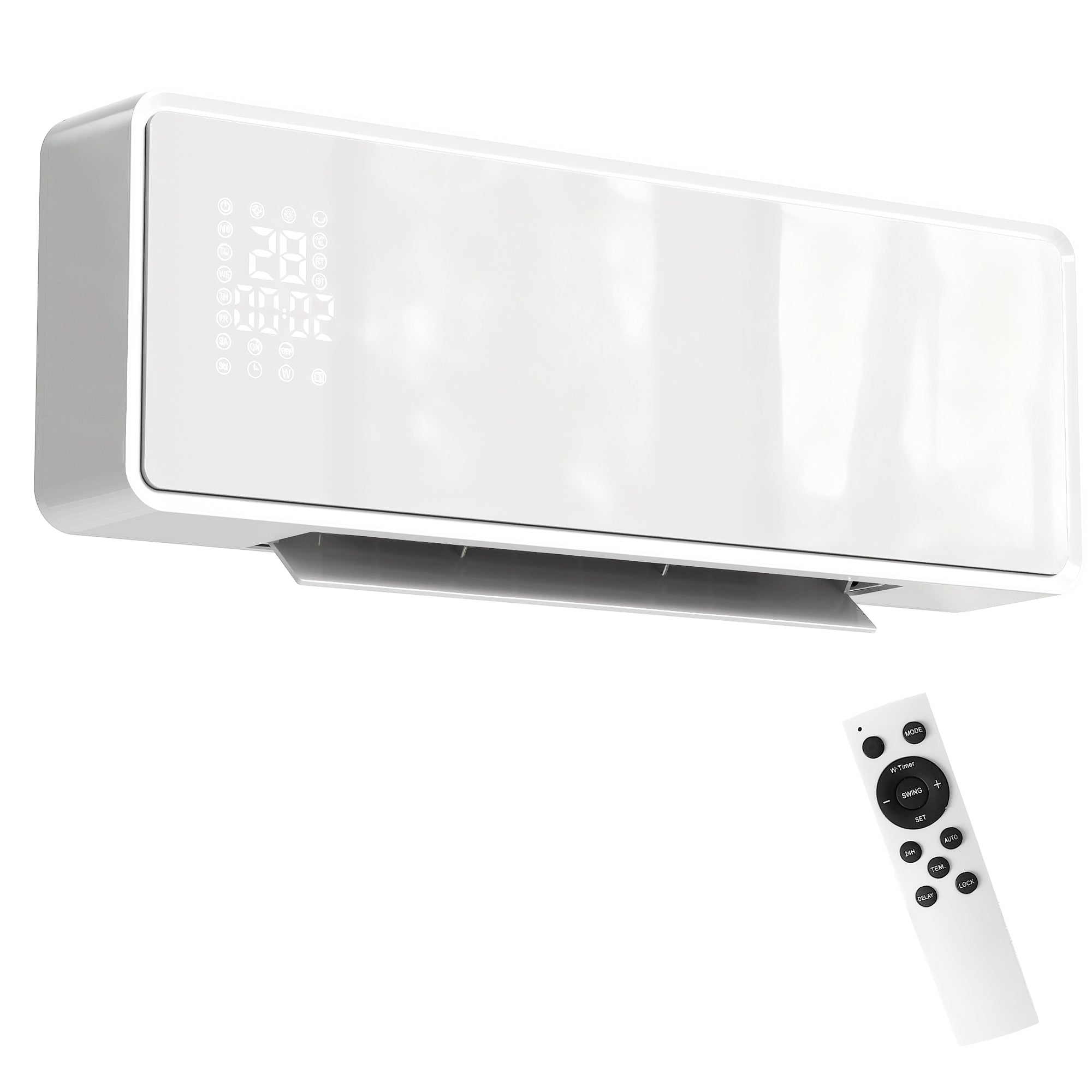2000W Wall-Mounted Ceramic Heater with 3 Modes, Adjustable Temperature, Timer, Remote Control, Child Lock, White
