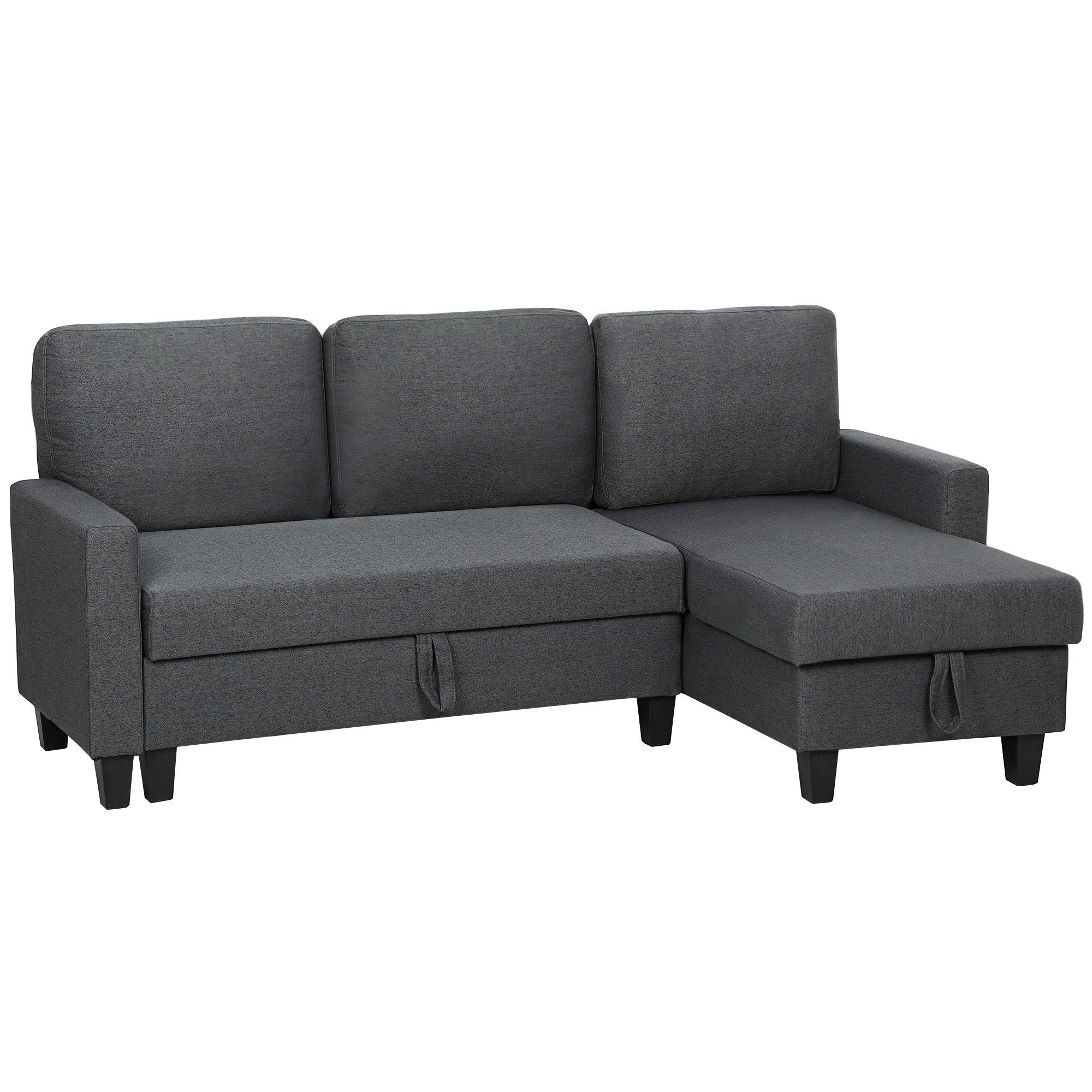 3-Seater Sofa Bed with Chaise and Storage Space, Linen-Effect Fabric, 197x129x85 cm, Charcoal Grey