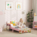Wooden Cot for Children 3+ Years with Raised Edges and Safety Rails, 143x77x60 cm, Pink