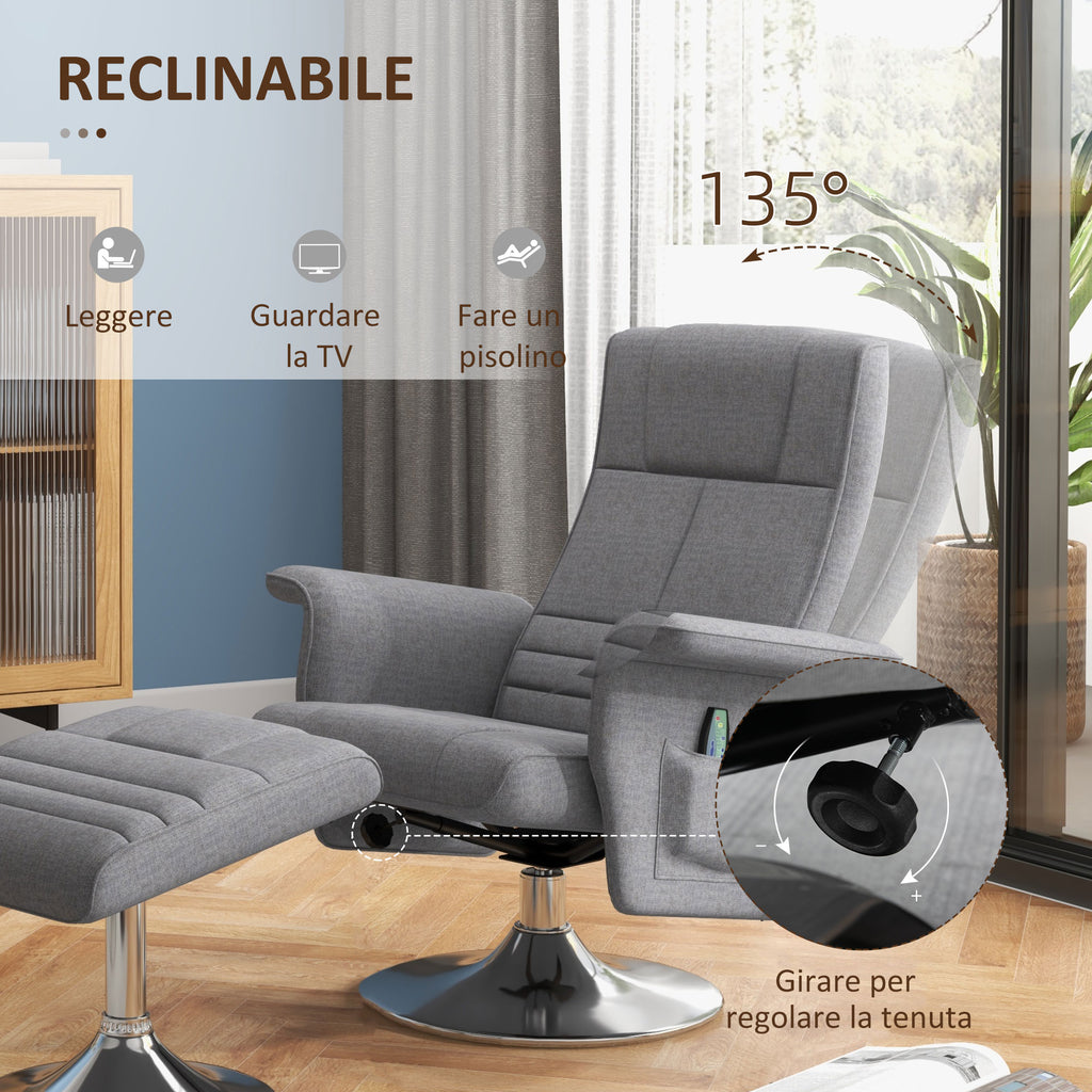 Massage Reclining Chair with Footrest, Linen Effect Fabric, 78x90x93 cm, Dark Grey