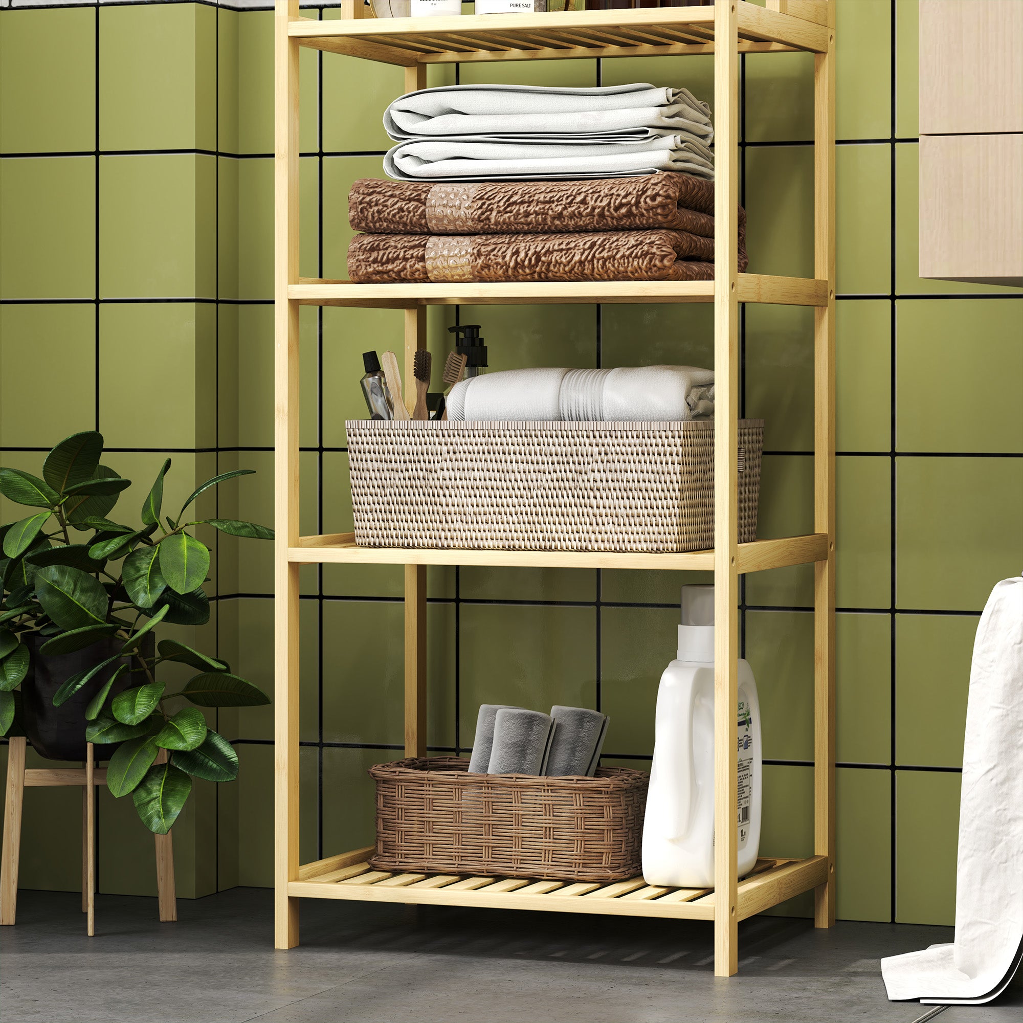 7-Tier Bathroom Shelf Unit Bamboo Storage Unit, 44x33x180 cm, Wood Color