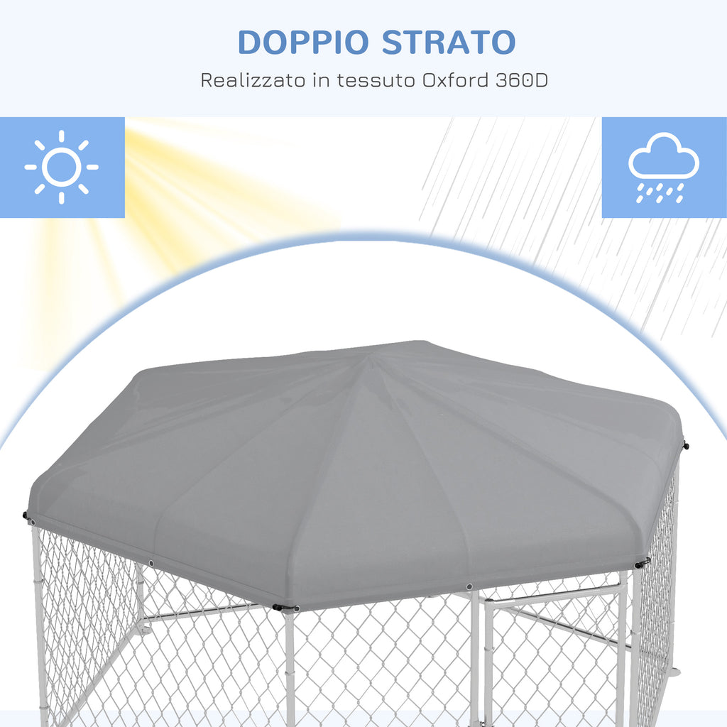 PawHut Large Dog Run with UV-Proof Oxford Fabric Roof, 2.1x1.85x1.5m, Silver and Gray - Borgè
