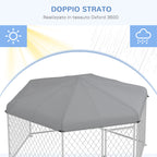 PawHut Large Dog Run with UV-Proof Oxford Fabric Roof, 2.1x1.85x1.5m, Silver and Gray - Borgè
