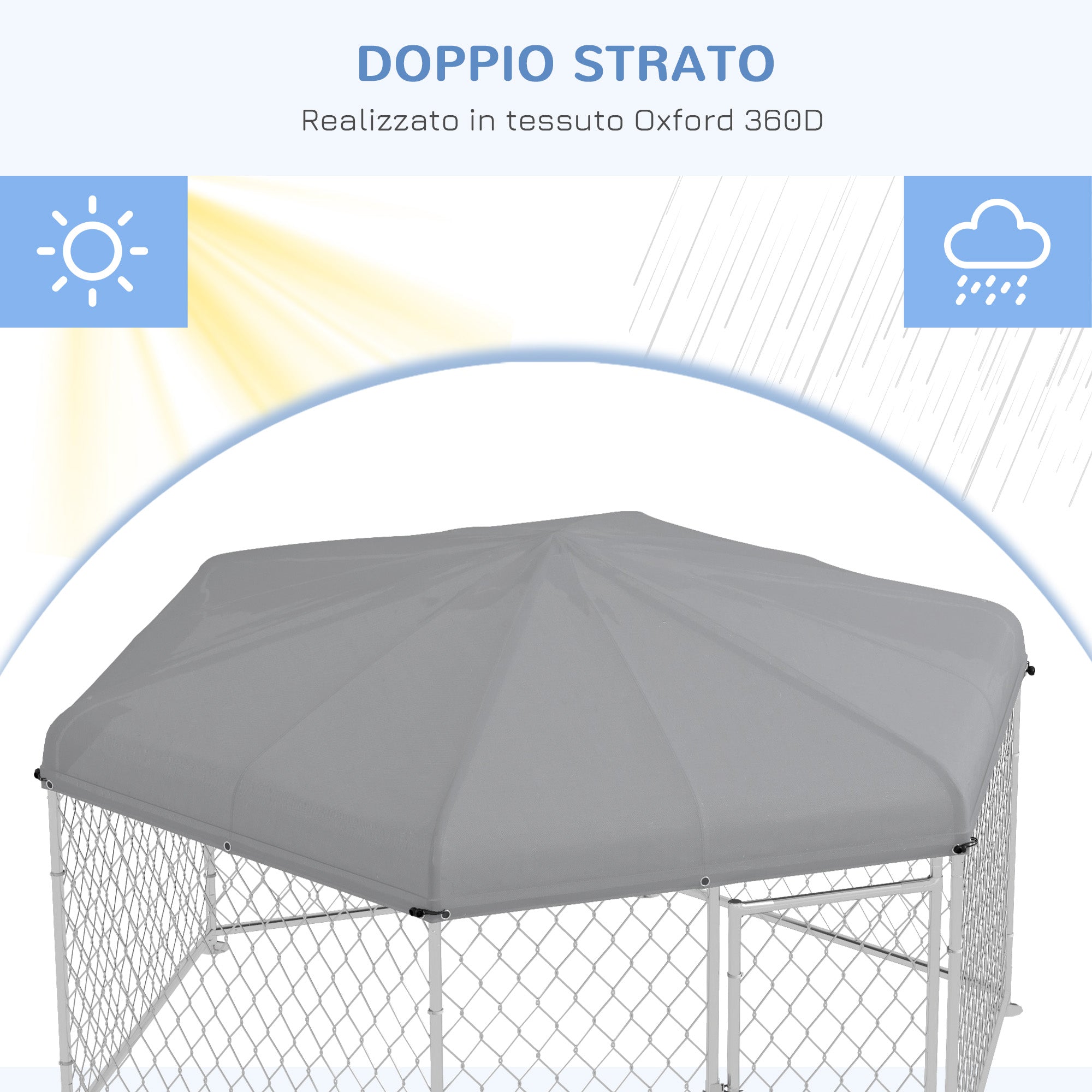 PawHut Large Dog Run with UV-Proof Oxford Fabric Roof, 2.1x1.85x1.5m, Silver and Gray - Borgè