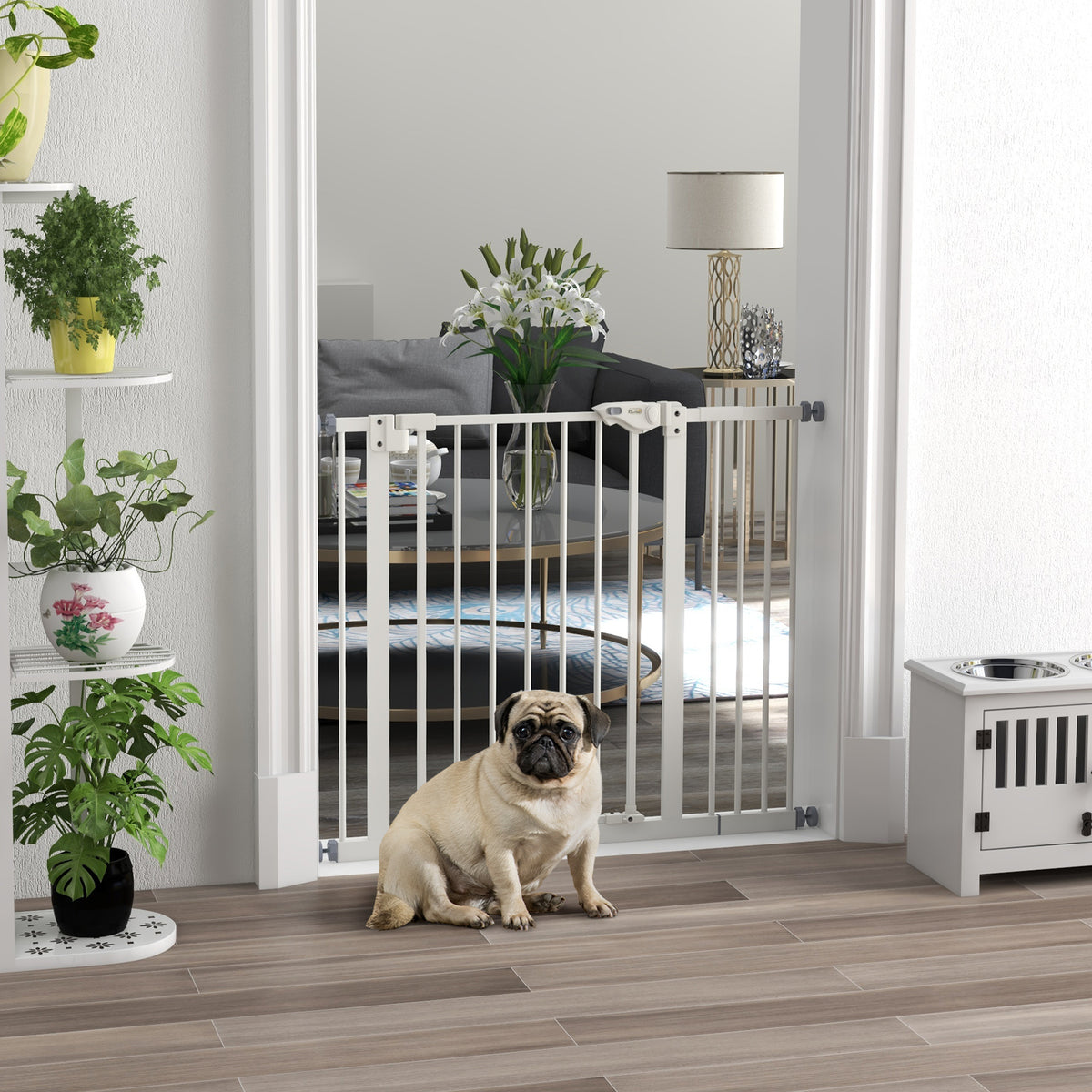 PawHut Adjustable Dog Gate with Self-Closing, Steel and Plastic, 74-100x77 cm Black