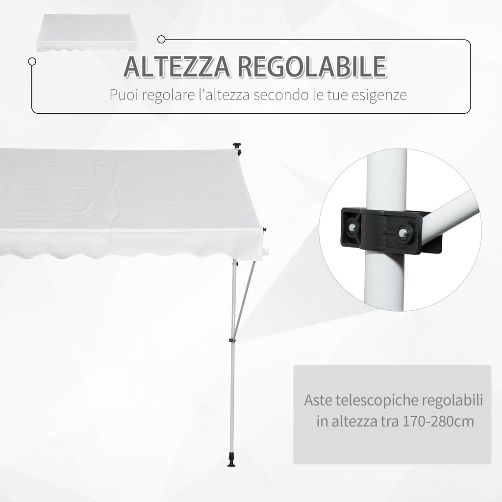 Outsunny 2x1.5m Outdoor Roller Awning with Crank, Adjustable Height and Angle, White