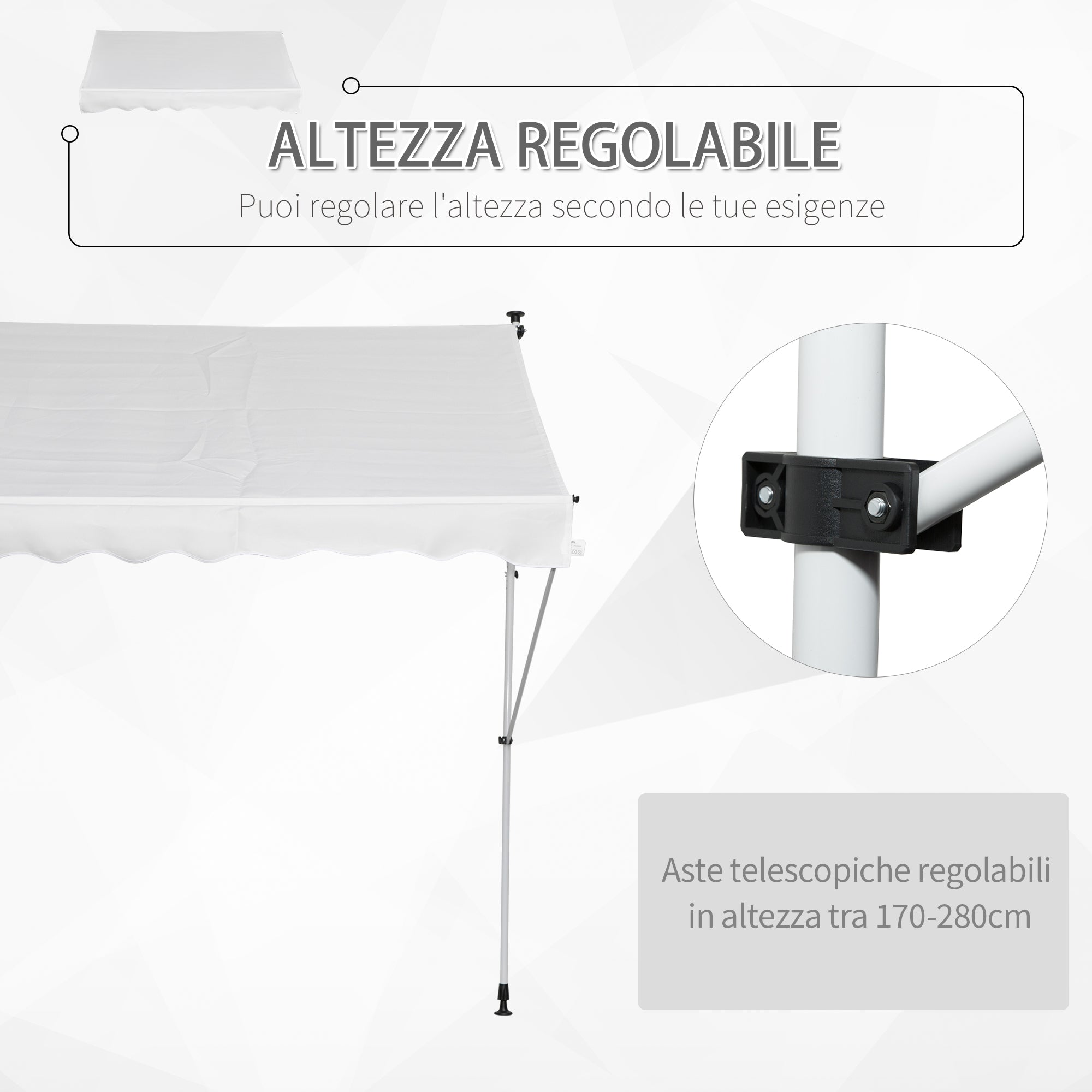 Outsunny 2x1.5m Outdoor Roller Awning with Crank, Adjustable Height and Angle, White