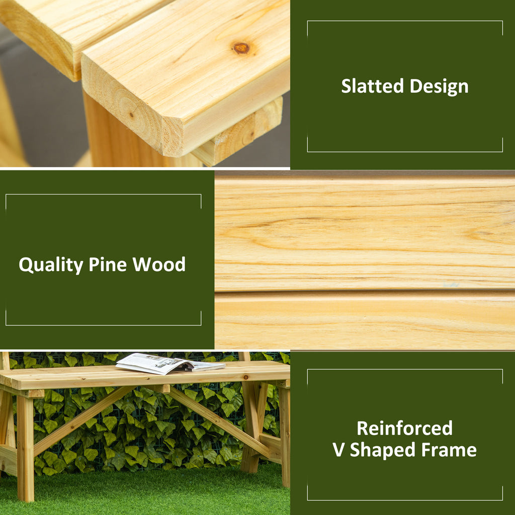 Outsunny Wooden Garden bench 2 cars with high backrest, 116x56x80cm, natural color - Borgè