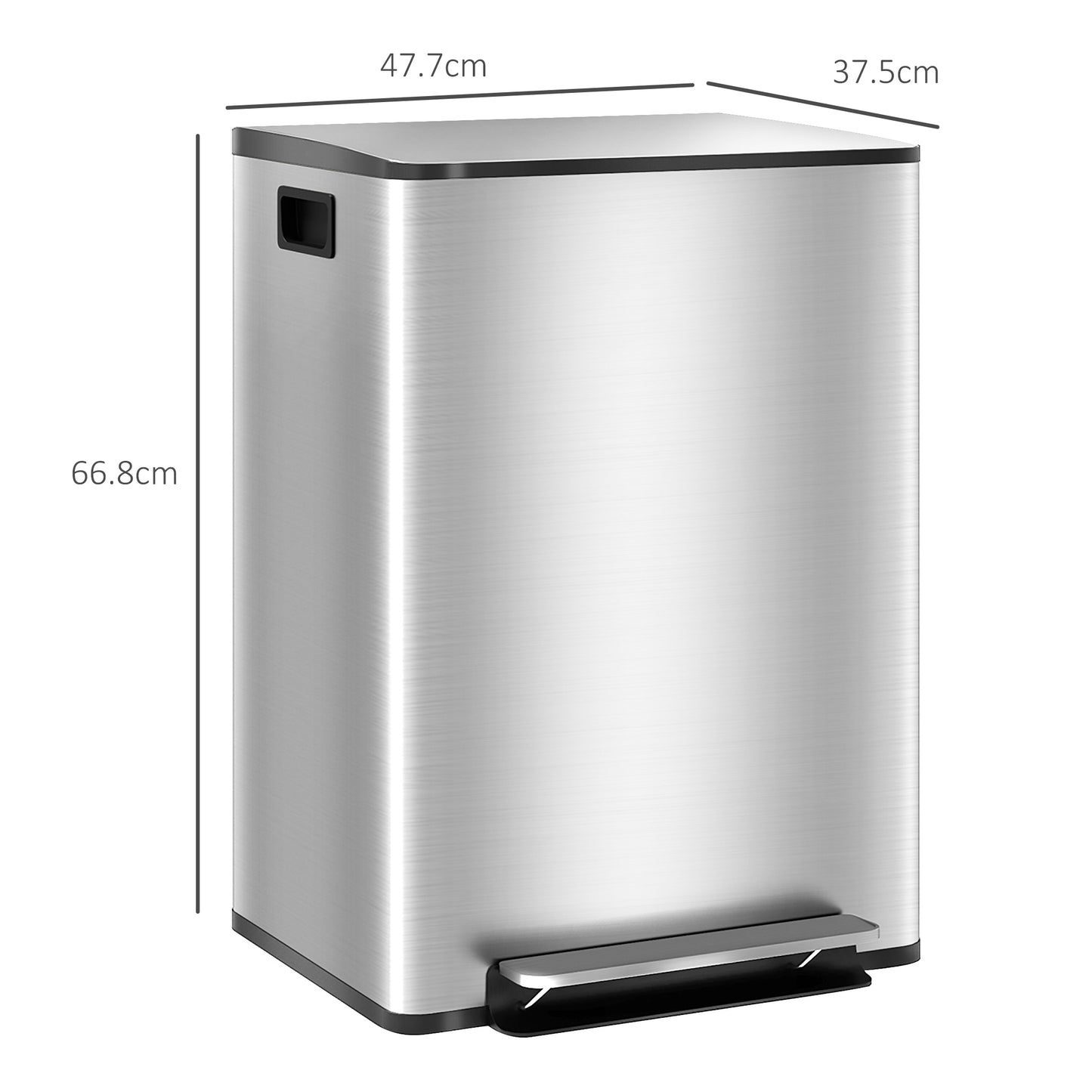 30L 2-Section Pedal Waste Bin with Silent Lid, in Stainless Steel and PP, 47.7x37.5x66.8 cm