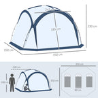 4-5 Person Camping Tent with 4 Zippered Doors, Mosquito Net and Hook, 350x350x230cm, White and Blue