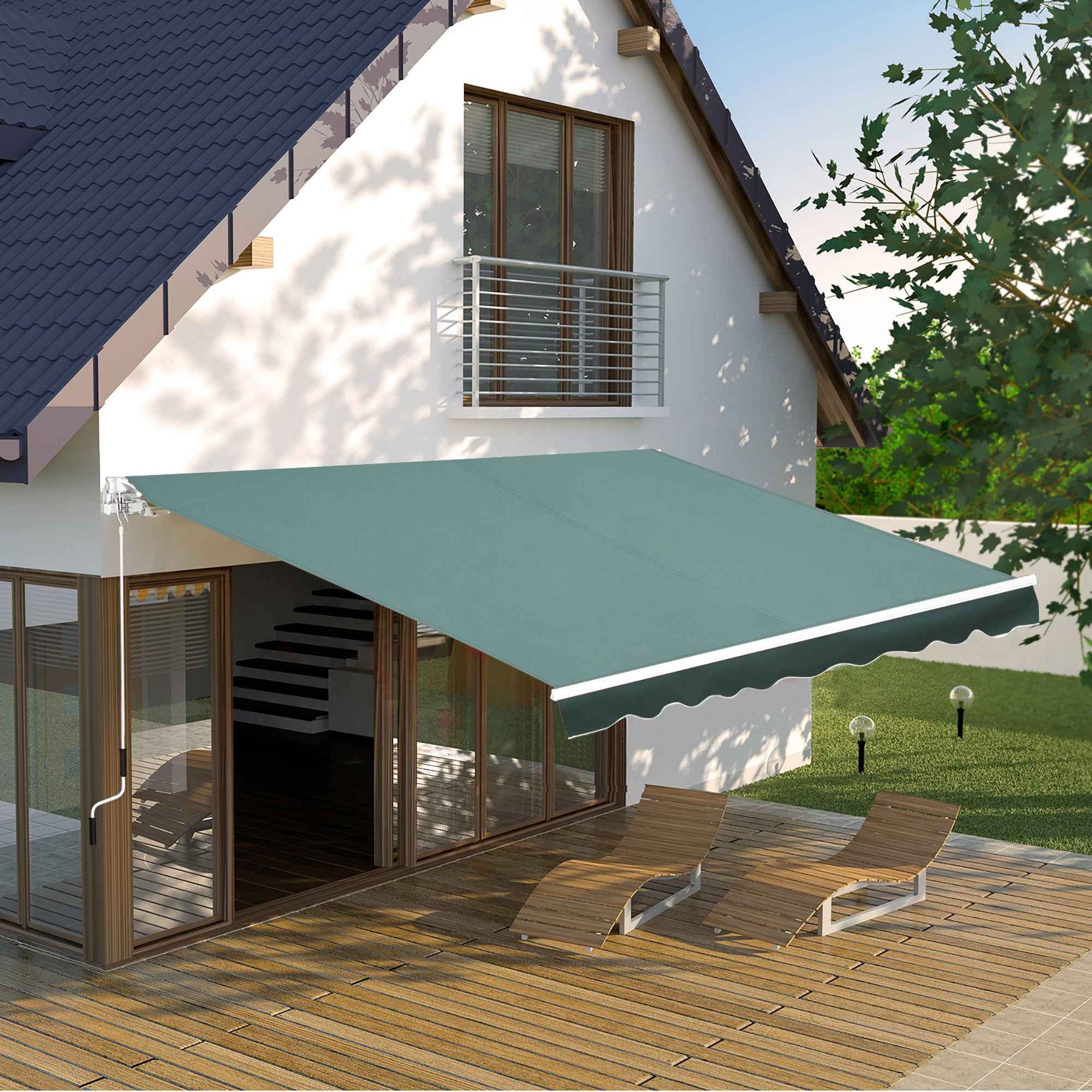 Outsunny 2.5x2m Manual Roller Arm Awning in Aluminum and Polyester, Green