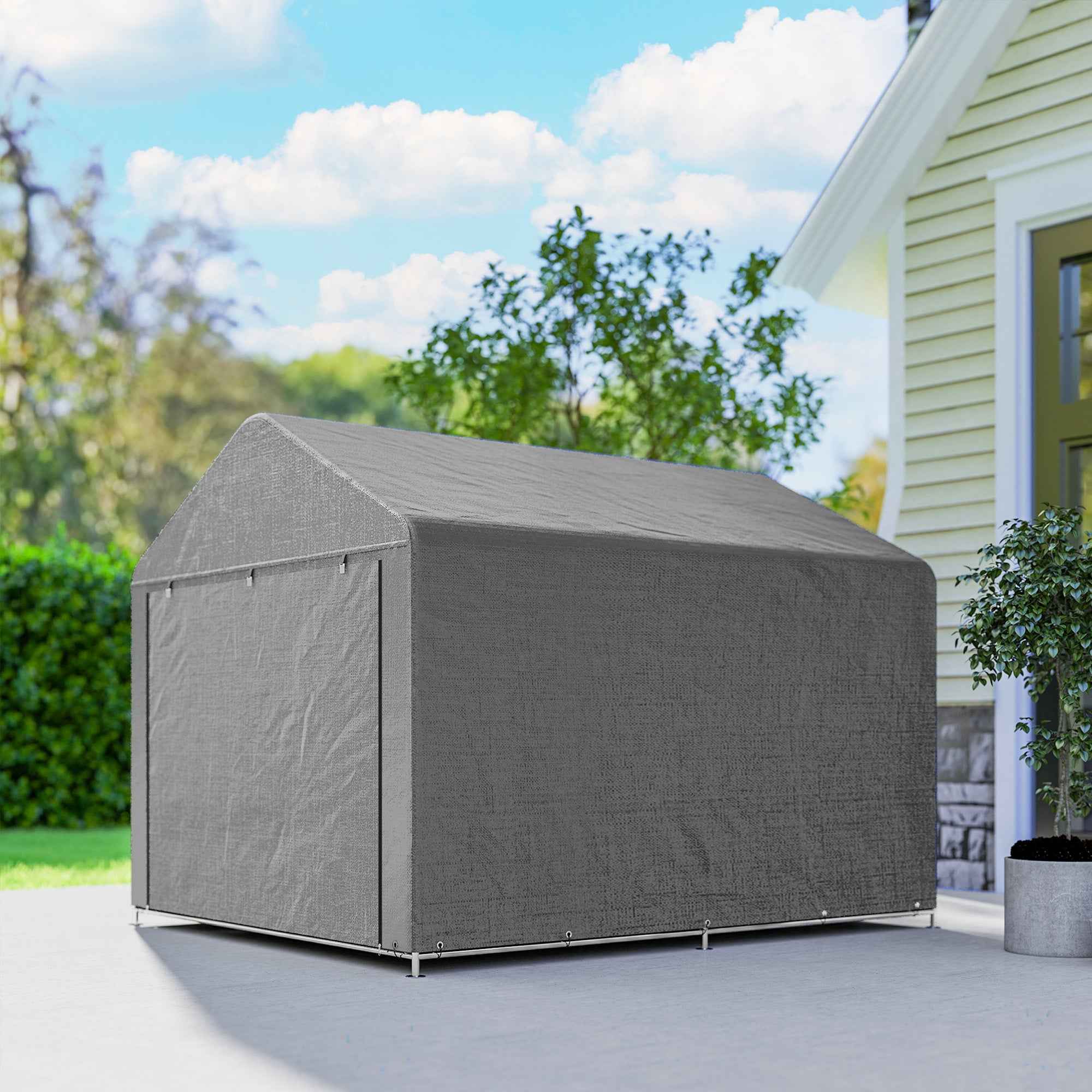 Outsunny 2x2.4m Waterproof Garden Shed with Roll-Up Door and Metal Frame, Light Grey