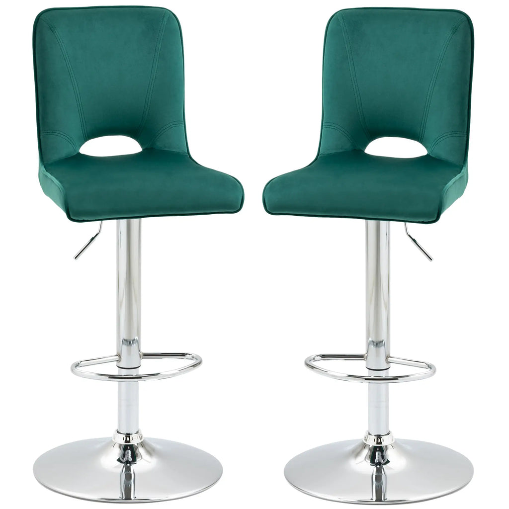Set of 2 Modern Swivel Bar Stools with High Backrest and Footrest, Height-Adjustable Padded Kitchen Stools in Green Fabric, 41x51x97-117cm