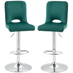 Set of 2 Modern Swivel Bar Stools with High Backrest and Footrest, Height-Adjustable Padded Kitchen Stools in Green Fabric, 41x51x97-117cm