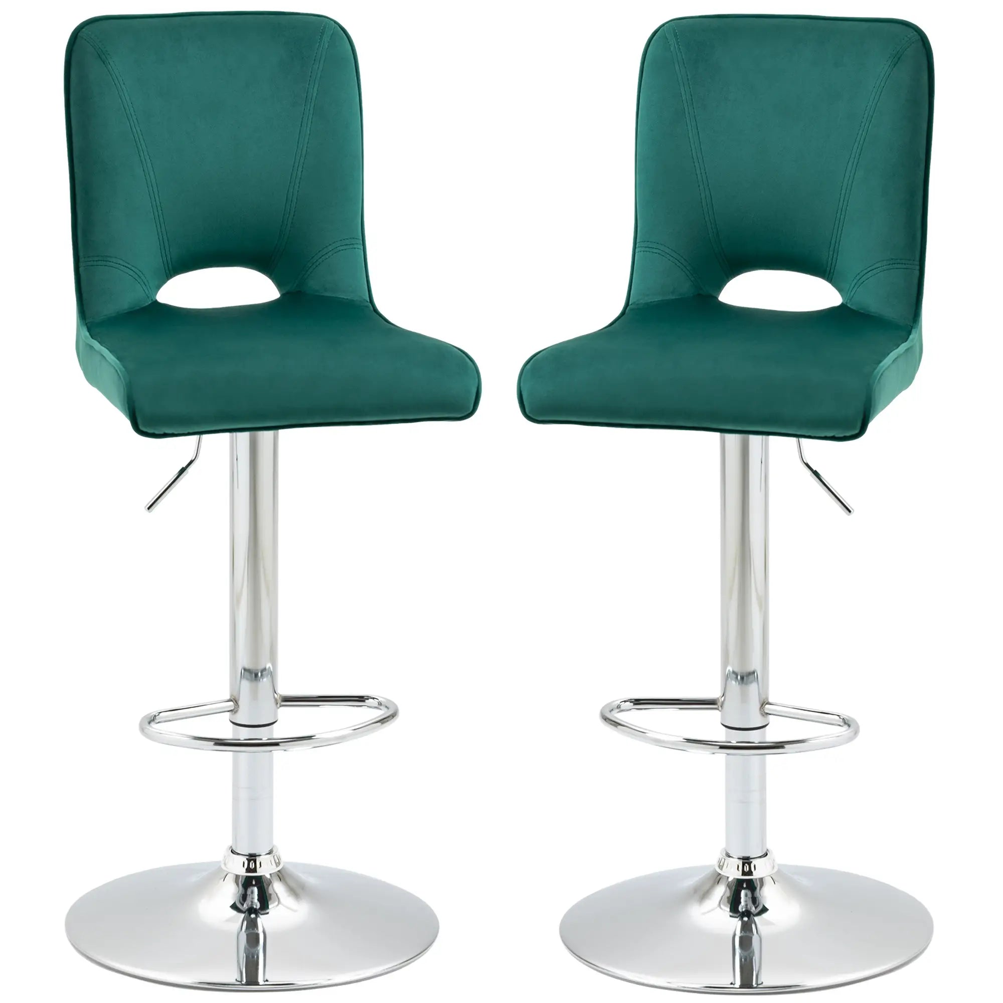 Set of 2 Modern Swivel Bar Stools with High Backrest and Footrest, Height-Adjustable Padded Kitchen Stools in Green Fabric, 41x51x97-117cm