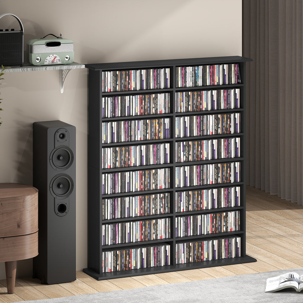 16-Tier Modern Design Wooden CD Bookcase Cabinet, 106.5x24x123.7 cm, Black