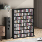 16-Tier Modern Design Wooden CD Bookcase Cabinet, 106.5x24x123.7 cm, Black