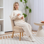 Velvet Lounge Chair with Padded and Quilted Seat with Buttons, 60x66x79 cm, Beige