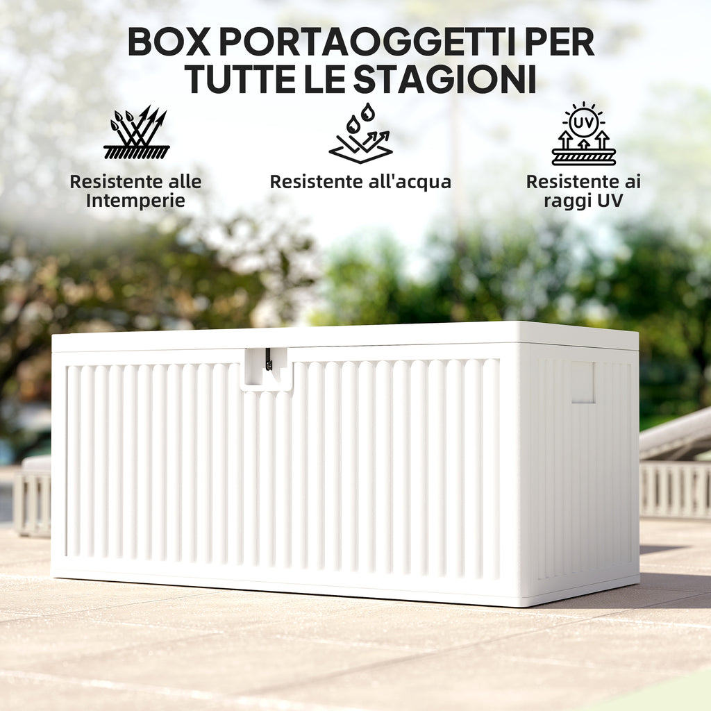 140L Outdoor Trunk in Waterproof and Grooved PE, 140x68x68 cm, White