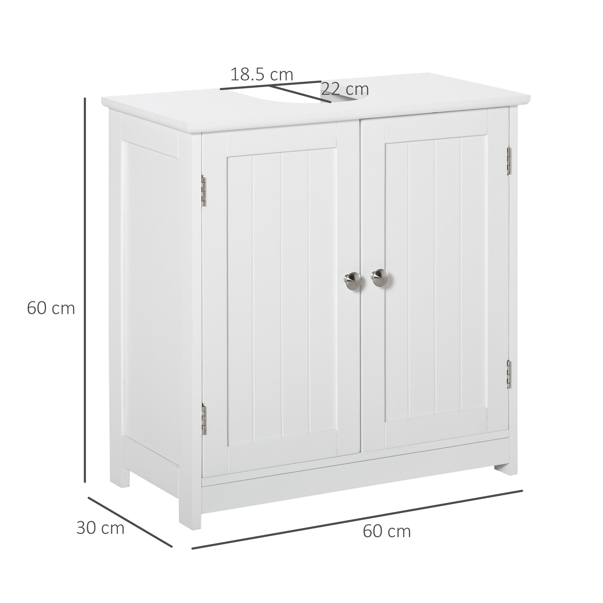 2-Door Vanity Unit with Adjustable Shelf and U-Cut, 60x30x60 cm, White