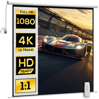 Motorized Projector Screen 120" with Remote Control, Plastic and Metal, 236.5x8x236.5 cm, White