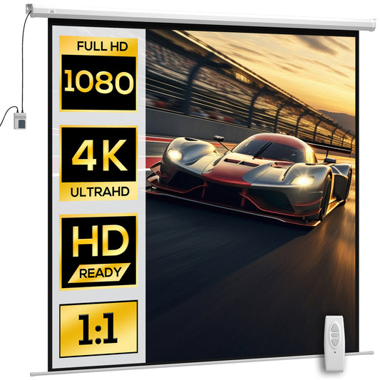 Motorized Projector Screen 120" with Remote Control, Plastic and Metal, 236.5x8x236.5 cm, White