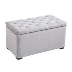 3 Piece Storage Bench Set with 2 Velvet Ottoman Stools, Pearl Grey