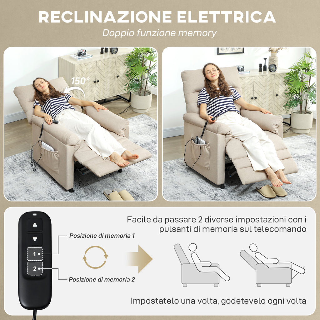 Recliner Chair with Footrest, Heated, 8 Massage Points and 5 Modes, Velvet Fabric, Beige