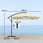Cantilever Umbrella with Adjustable Cover and Cross Base, in Metal and Polyester, 260x304x245 cm, Cream